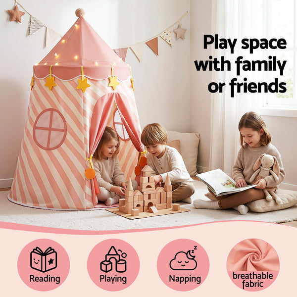 Keezi Kids Play Tent with Star Lights and Window Carry Bag 116cmx153cm Playhouse Awezingly
