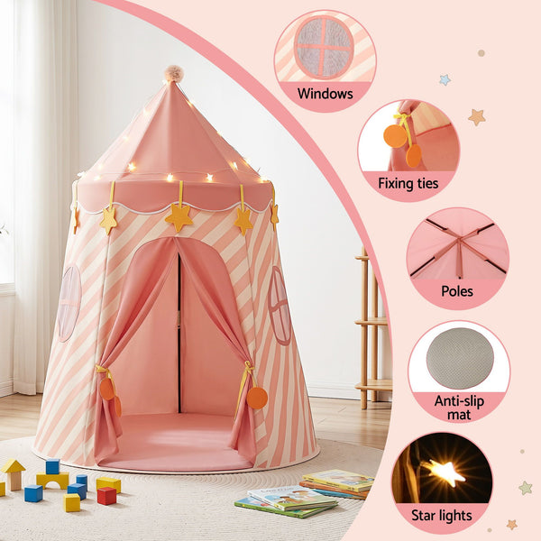 Keezi Kids Play Tent with Star Lights and Window Carry Bag 116cmx153cm Playhouse Awezingly