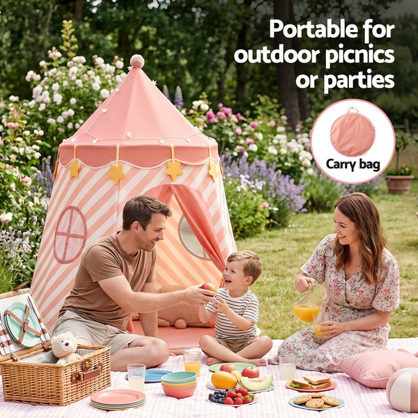 Keezi Kids Play Tent with Star Lights and Window Carry Bag 116cmx153cm Playhouse Awezingly
