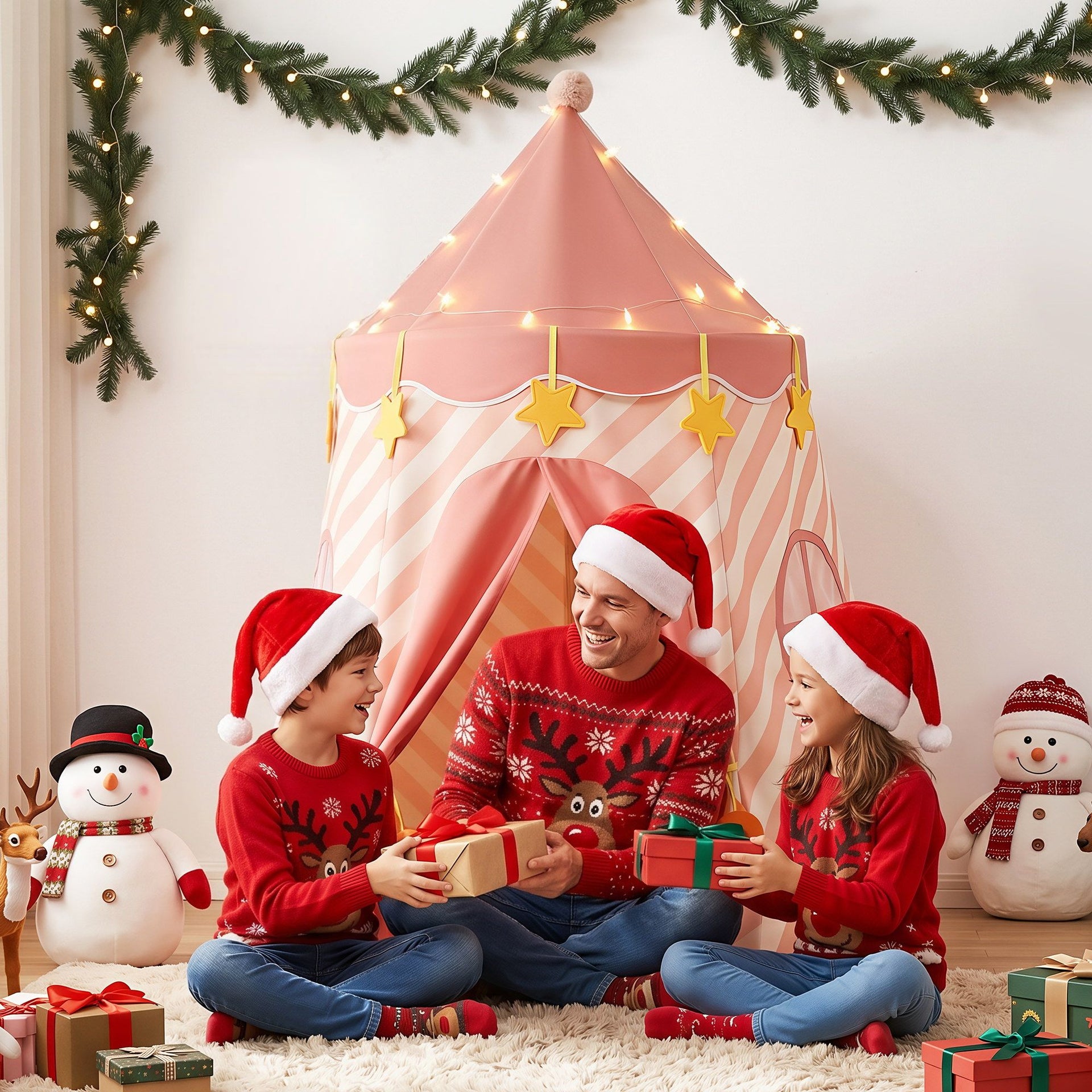 Keezi Kids Play Tent with Star Lights and Window Carry Bag 116cmx153cm Playhouse Awezingly