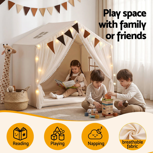Keezi Kids Play Tent with Star Lights Windows Flag 144cmx95cm Playhouse Awezingly