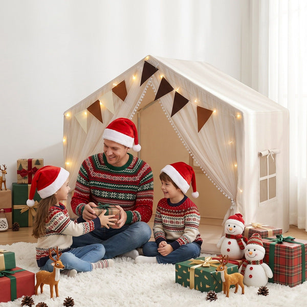 Keezi Kids Play Tent with Star Lights Windows Flag 144cmx95cm Playhouse Awezingly