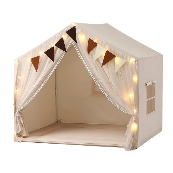 Keezi Kids Play Tent with Star Lights Windows Flag 144cmx95cm Playhouse Awezingly