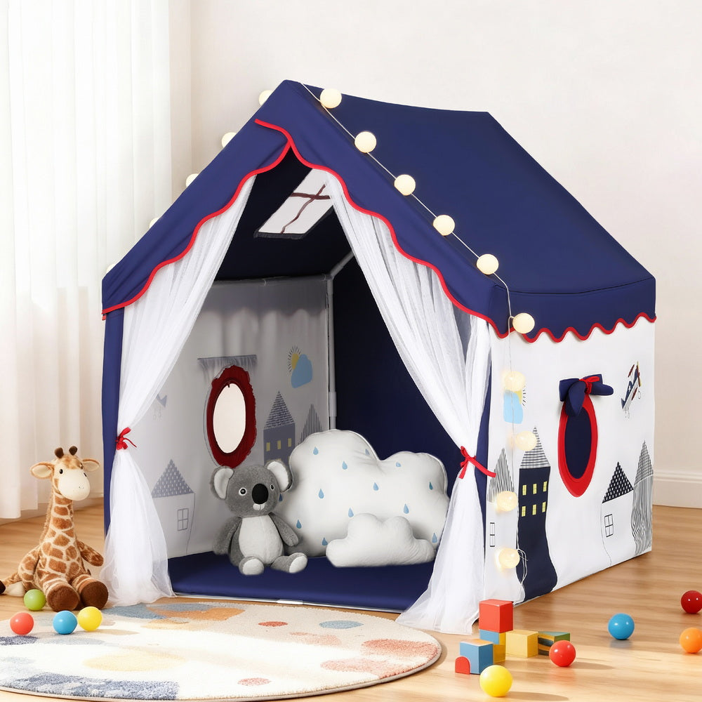 Keezi Kids Play Tent Playhouse Castle with Floor Mat String Ball Light 134X103CM Awezingly