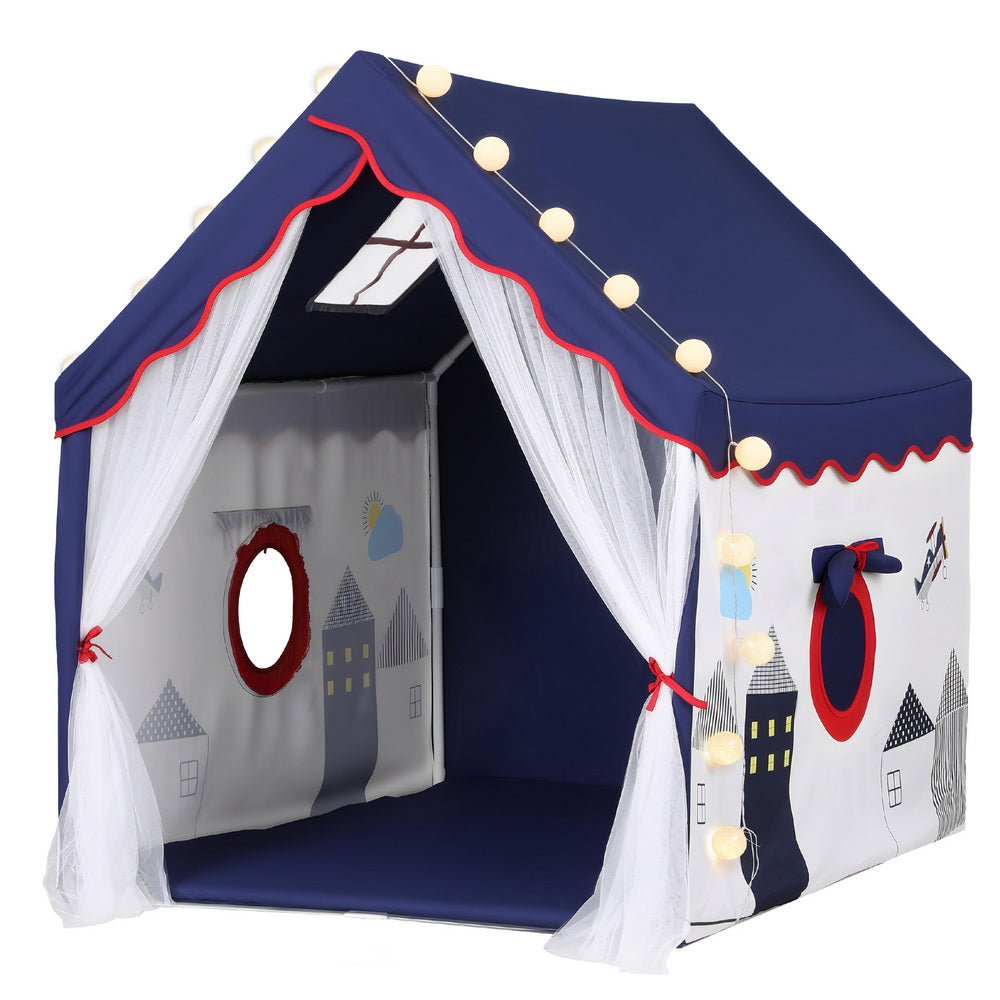 Keezi Kids Play Tent Playhouse Castle with Floor Mat String Ball Light 134X103CM Awezingly