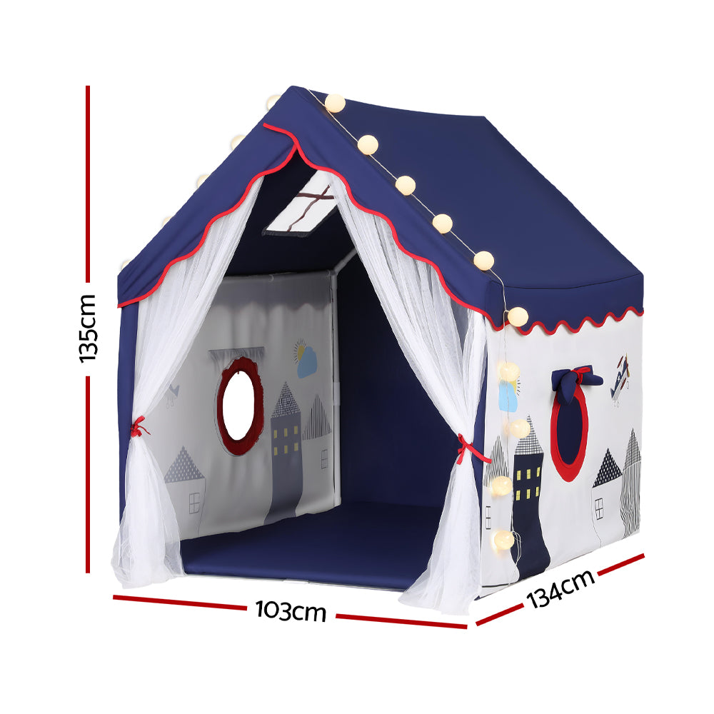 Keezi Kids Play Tent Playhouse Castle with Floor Mat String Ball Light 134X103CM Awezingly