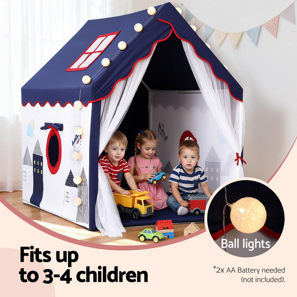 Keezi Kids Play Tent Playhouse Castle with Floor Mat String Ball Light 134X103CM Awezingly