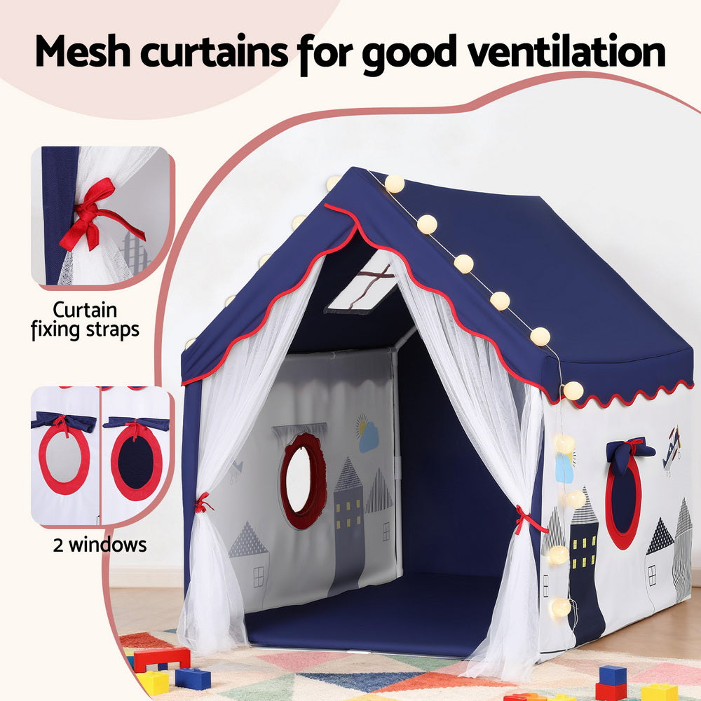 Keezi Kids Play Tent Playhouse Castle with Floor Mat String Ball Light 134X103CM Awezingly