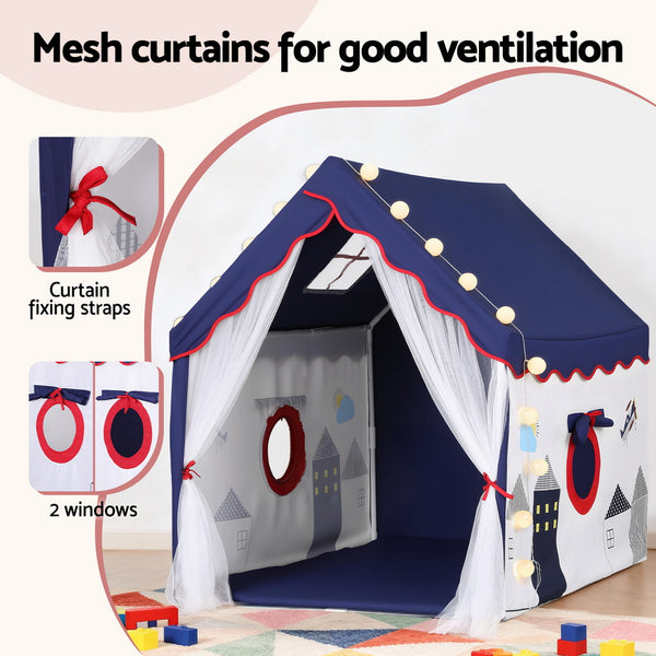 Keezi Kids Play Tent Playhouse Castle with Floor Mat String Ball Light 134X103CM Awezingly