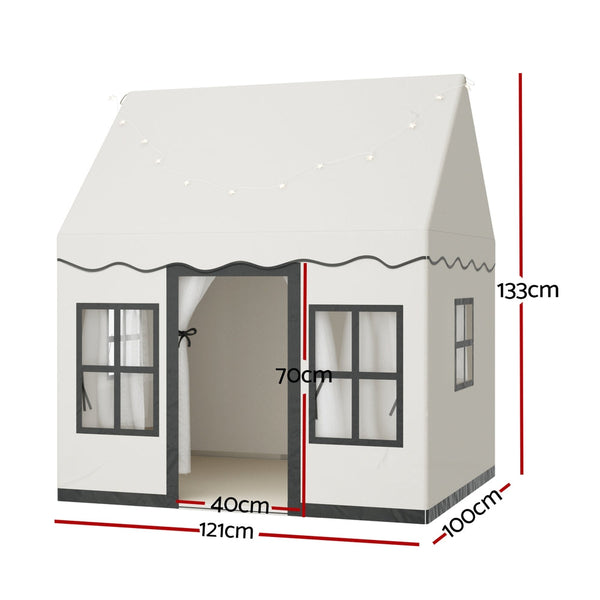 Keezi Kids Play Tent Playhouse Castle with String Lights Floor Mat Side Pocket Keezi