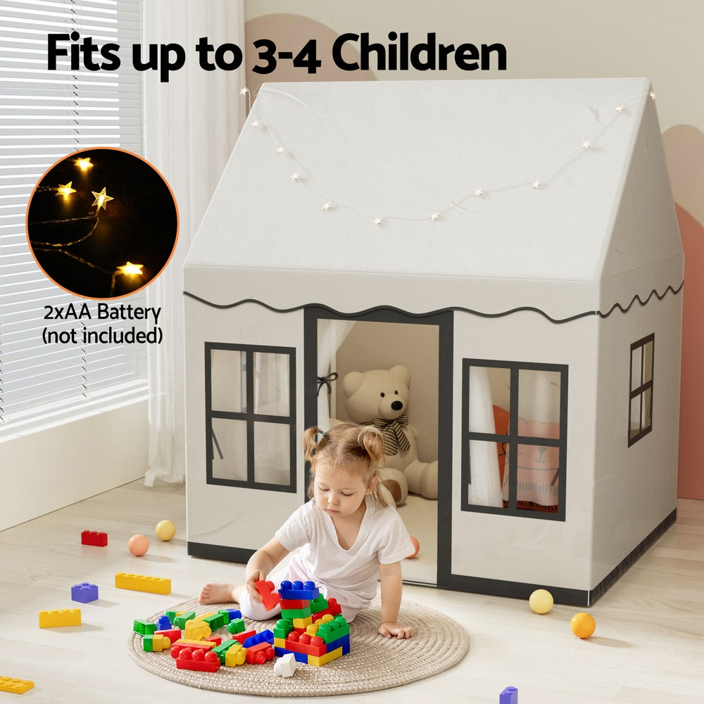 Keezi Kids Play Tent Playhouse Castle with String Lights Floor Mat Side Pocket Keezi