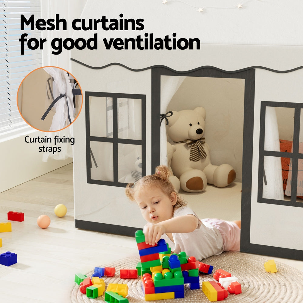 Keezi Kids Play Tent Playhouse Castle with String Lights Floor Mat Side Pocket Keezi