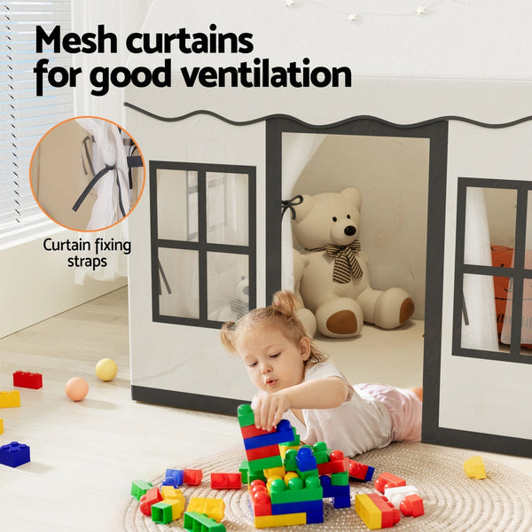 Keezi Kids Play Tent Playhouse Castle with String Lights Floor Mat Side Pocket Keezi