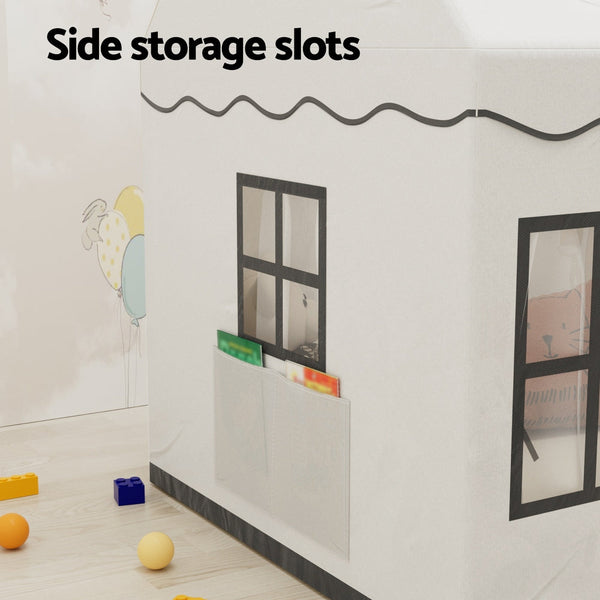 Keezi Kids Play Tent Playhouse Castle with String Lights Floor Mat Side Pocket Keezi