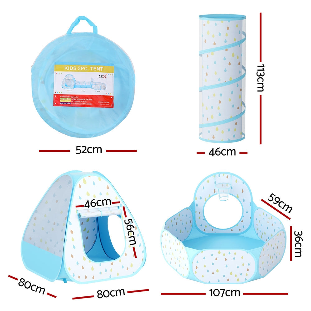 Keezi Kids Play Tent Pop Up Playhouse Ball Pit Tunnel Basketball Hoop Blue Keezi
