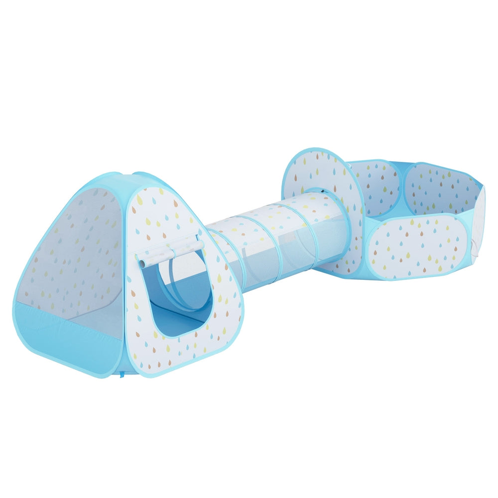 Keezi Kids Play Tent Pop Up Playhouse Ball Pit Tunnel Basketball Hoop Blue Keezi