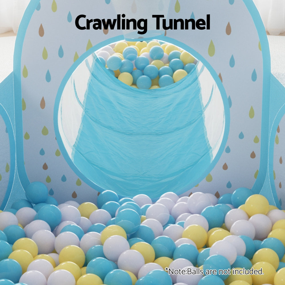 Keezi Kids Play Tent Pop Up Playhouse Ball Pit Tunnel Basketball Hoop Blue Keezi