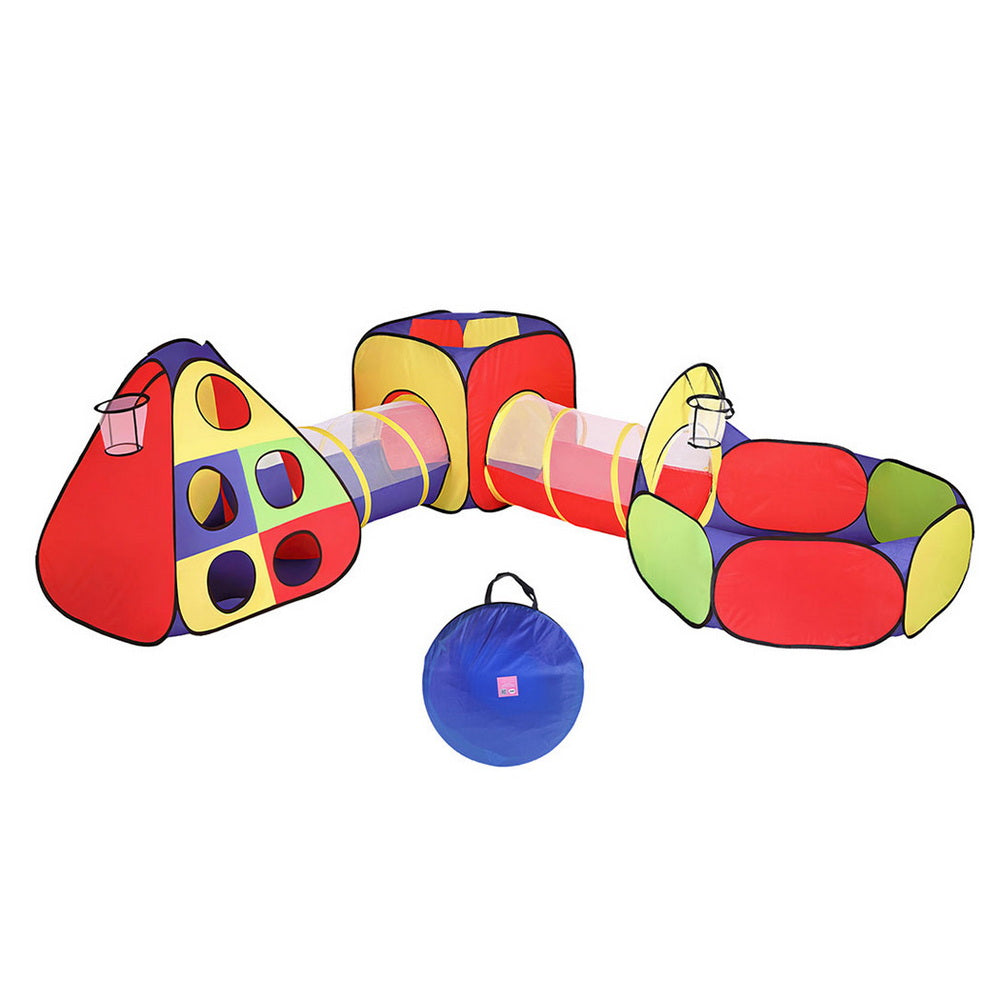 Keezi Kids Play Tent Pop Up Teepee Playhouse Ball Pit Crawl Tunnel Basketball Hoop Keezi