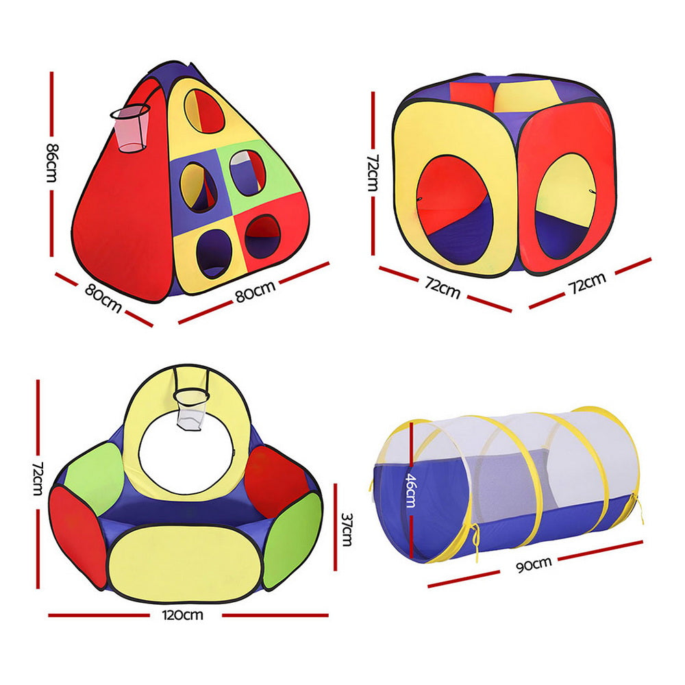 Keezi Kids Play Tent Pop Up Teepee Playhouse Ball Pit Crawl Tunnel Basketball Hoop Keezi