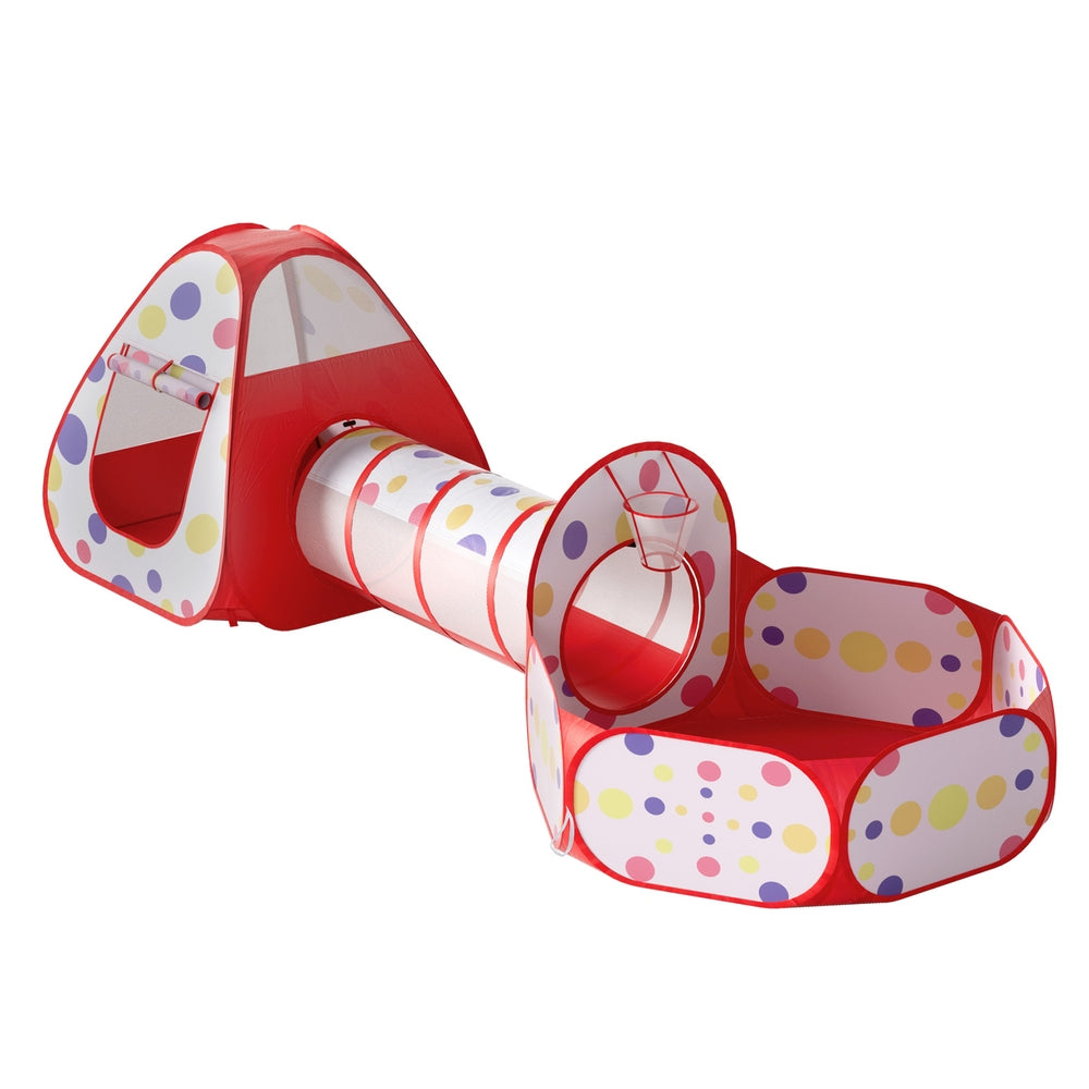 Keezi Kids Playhouse Play Tent Pop Up Teepee Ball Pit Tunnel Basketball Hoop Red Keezi