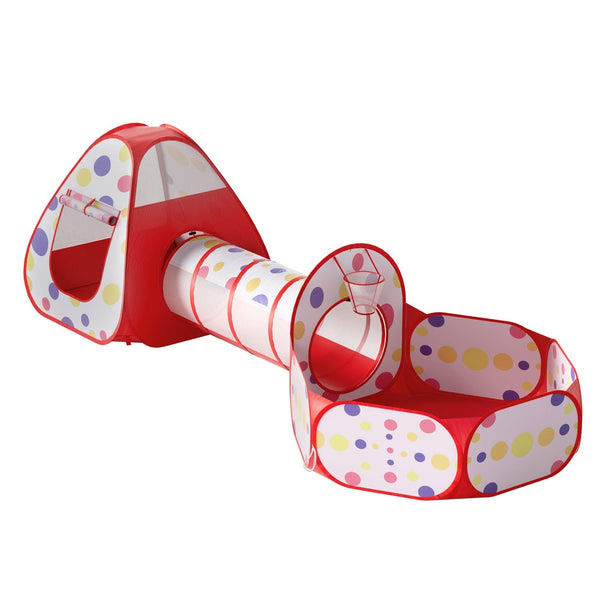 Keezi Kids Playhouse Play Tent Pop Up Teepee Ball Pit Tunnel Basketball Hoop Red Keezi