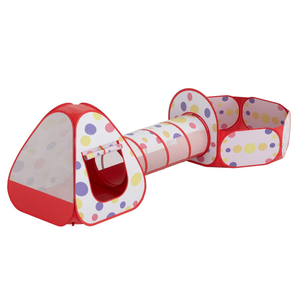 Keezi Kids Playhouse Play Tent Pop Up Teepee Ball Pit Tunnel Basketball Hoop Red Keezi