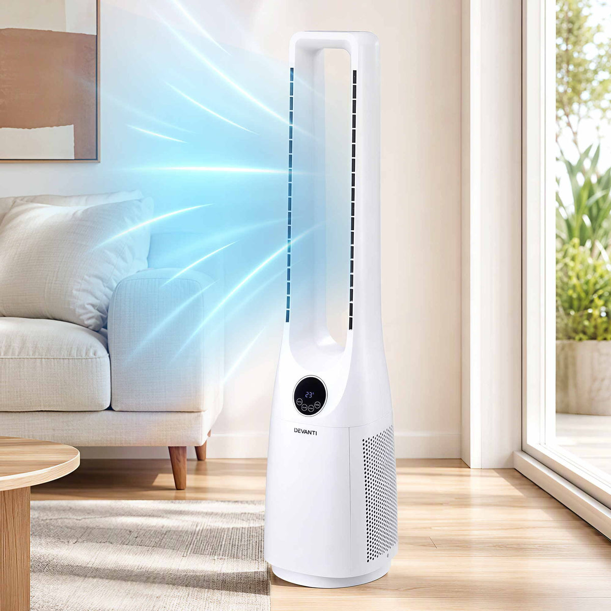 Devanti Bladeless Tower Fan 100cm 2-in-1 Cooling Airflow Purifying Remote Awezingly