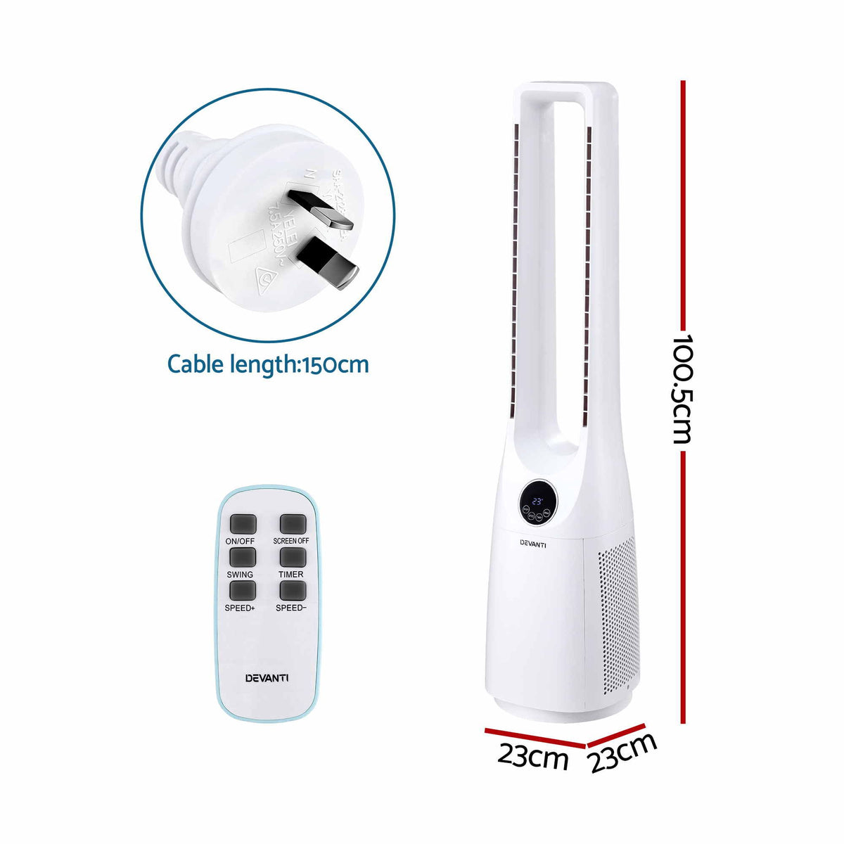Devanti Bladeless Tower Fan 100cm 2-in-1 Cooling Airflow Purifying Remote Awezingly