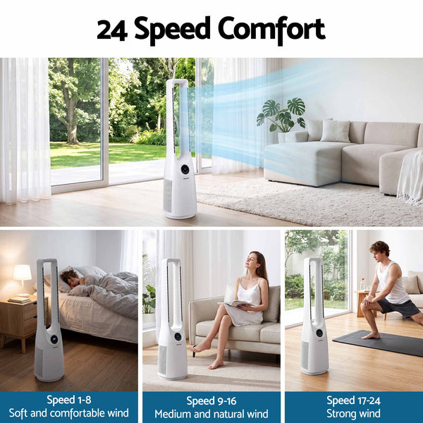 Devanti Bladeless Tower Fan 100cm 2-in-1 Cooling Airflow Purifying Remote Awezingly