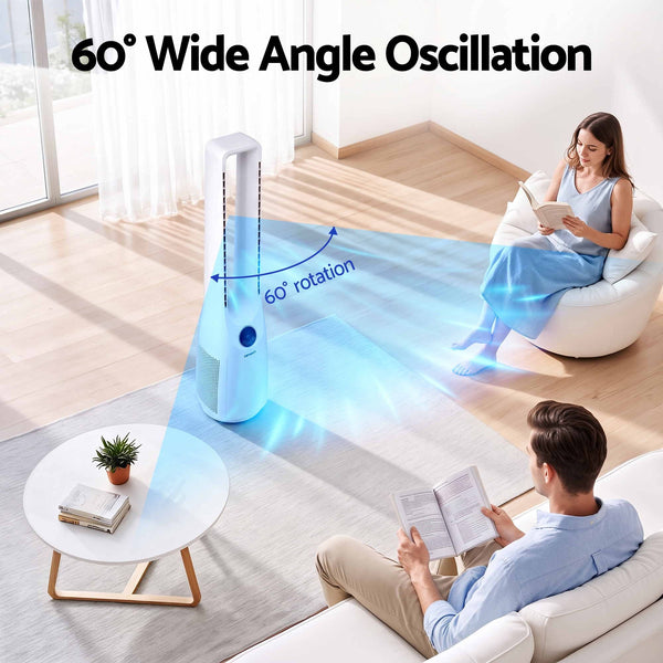 Devanti Bladeless Tower Fan 100cm 2-in-1 Cooling Airflow Purifying Remote Awezingly