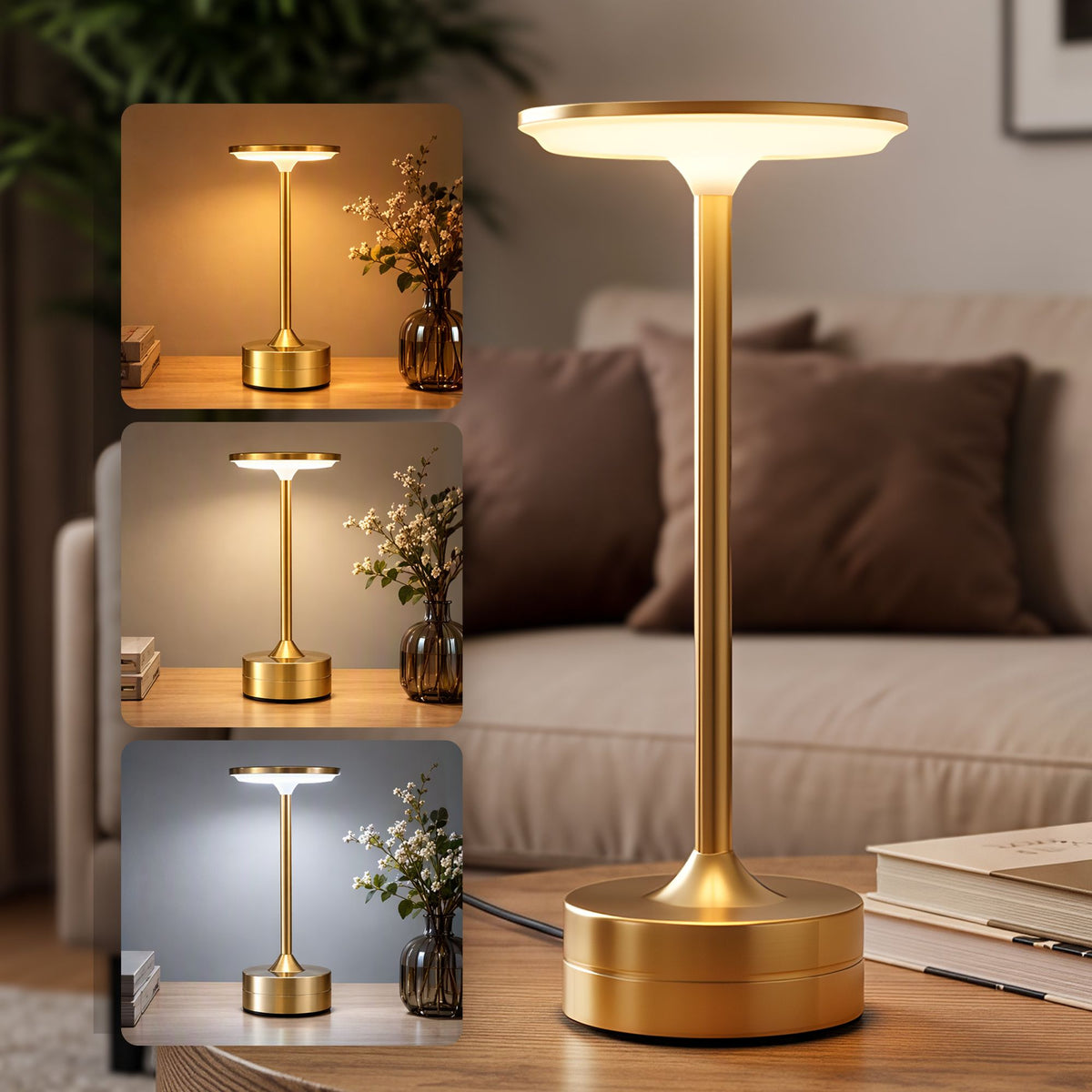 Artiss Gold Touch Table Lamp, Warm to Cool White LED, Dimmable 3000-6000K 24 LEDs, Type-C Awezingly