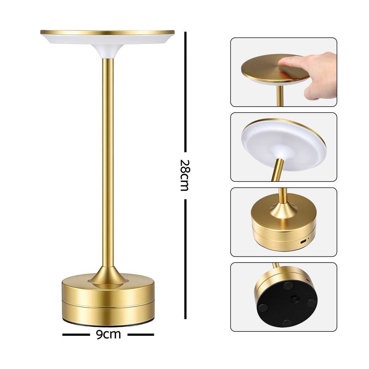 Artiss Gold Touch Table Lamp, Warm to Cool White LED, Dimmable 3000-6000K 24 LEDs, Type-C Awezingly