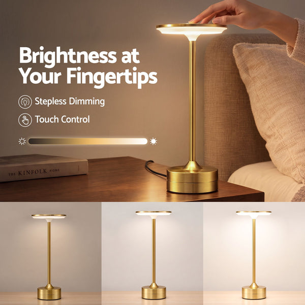 Artiss Gold Touch Table Lamp, Warm to Cool White LED, Dimmable 3000-6000K 24 LEDs, Type-C Awezingly