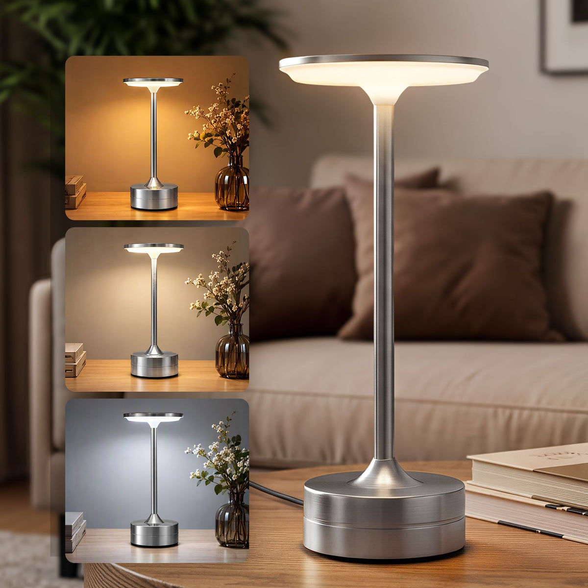 Artiss Silver Touch Table Lamp, Warm to Cool White LED, Dimmable 3000-6000K 24 LEDs, Type-C Awezingly