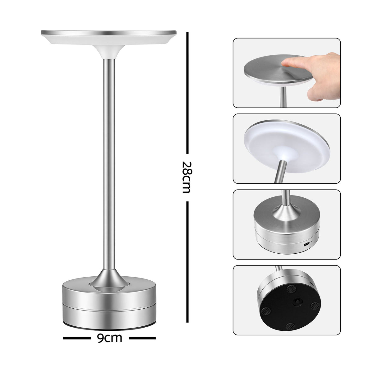 Artiss Silver Touch Table Lamp, Warm to Cool White LED, Dimmable 3000-6000K 24 LEDs, Type-C Awezingly