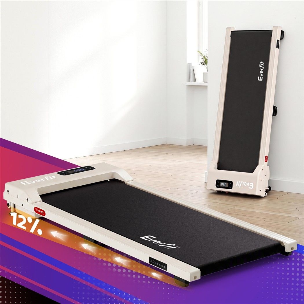 Everfit 3 in 1 Walking Pad Treadmill 12% Incline Under Desk Treadmills for Home Gym With 38cm Wide Belt Beige Awezingly