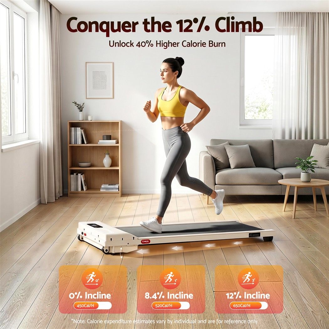 Everfit 3 in 1 Walking Pad Treadmill 12% Incline Under Desk Treadmills for Home Gym With 38cm Wide Belt Beige Awezingly