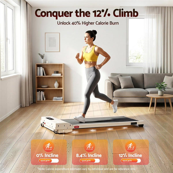 Everfit 3 in 1 Walking Pad Treadmill 12% Incline Under Desk Treadmills for Home Gym With 38cm Wide Belt Beige Awezingly