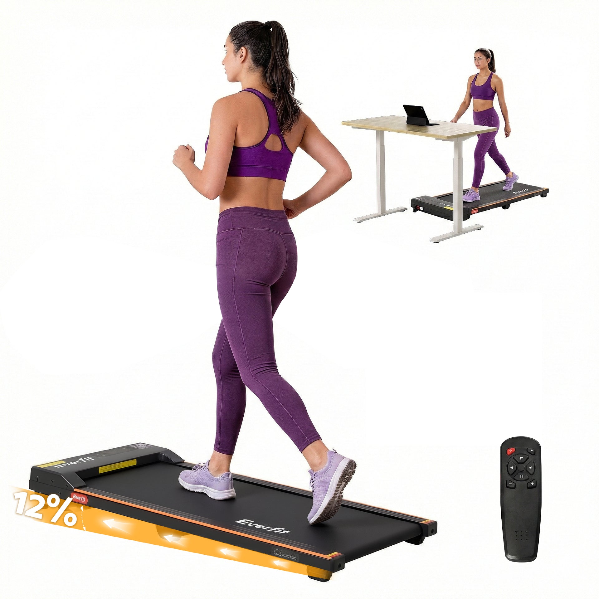 Everfit 3 in 1 Walking Pad Treadmill 12% Incline Under Desk Treadmills for Home Gym With 38cm Wide Belt Awezingly