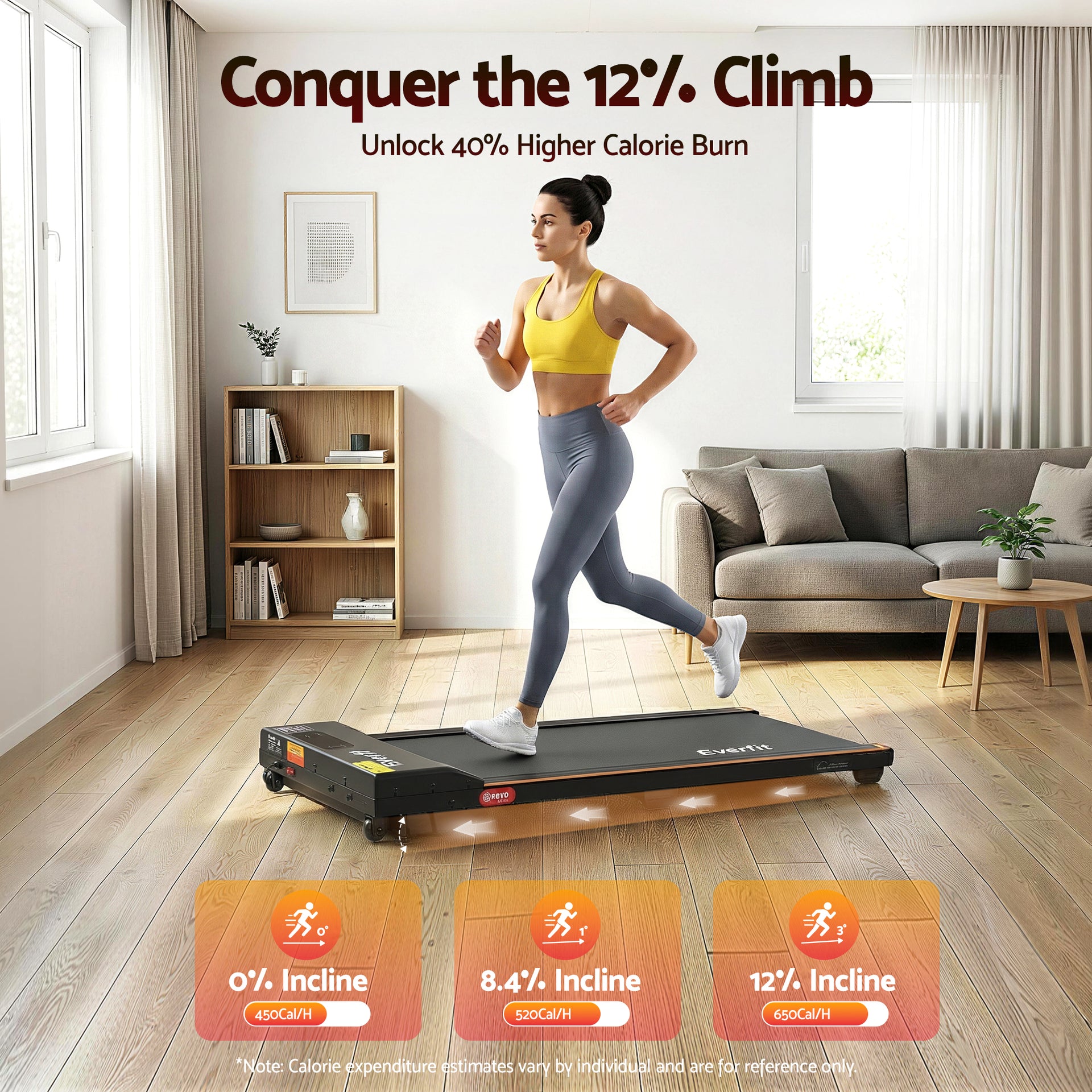 Everfit 3 in 1 Walking Pad Treadmill 12% Incline Under Desk Treadmills for Home Gym With 38cm Wide Belt Awezingly