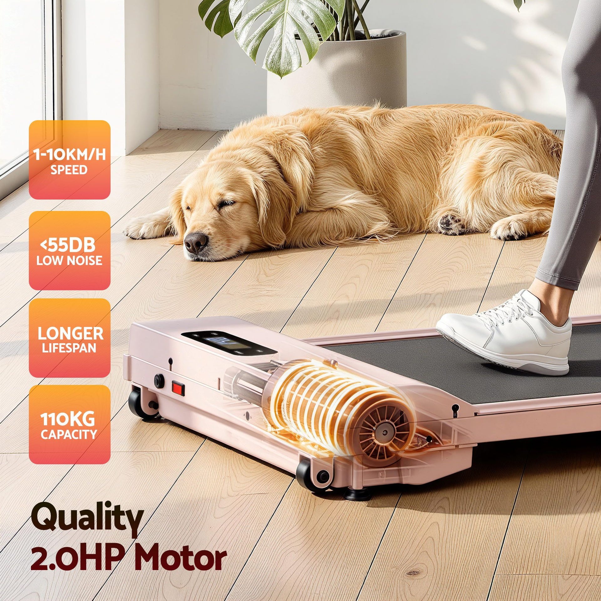 Everfit 3 in 1 Walking Pad Treadmill 12% Incline Under Desk Treadmills for Home Gym With 38cm Wide Belt Pink Awezingly