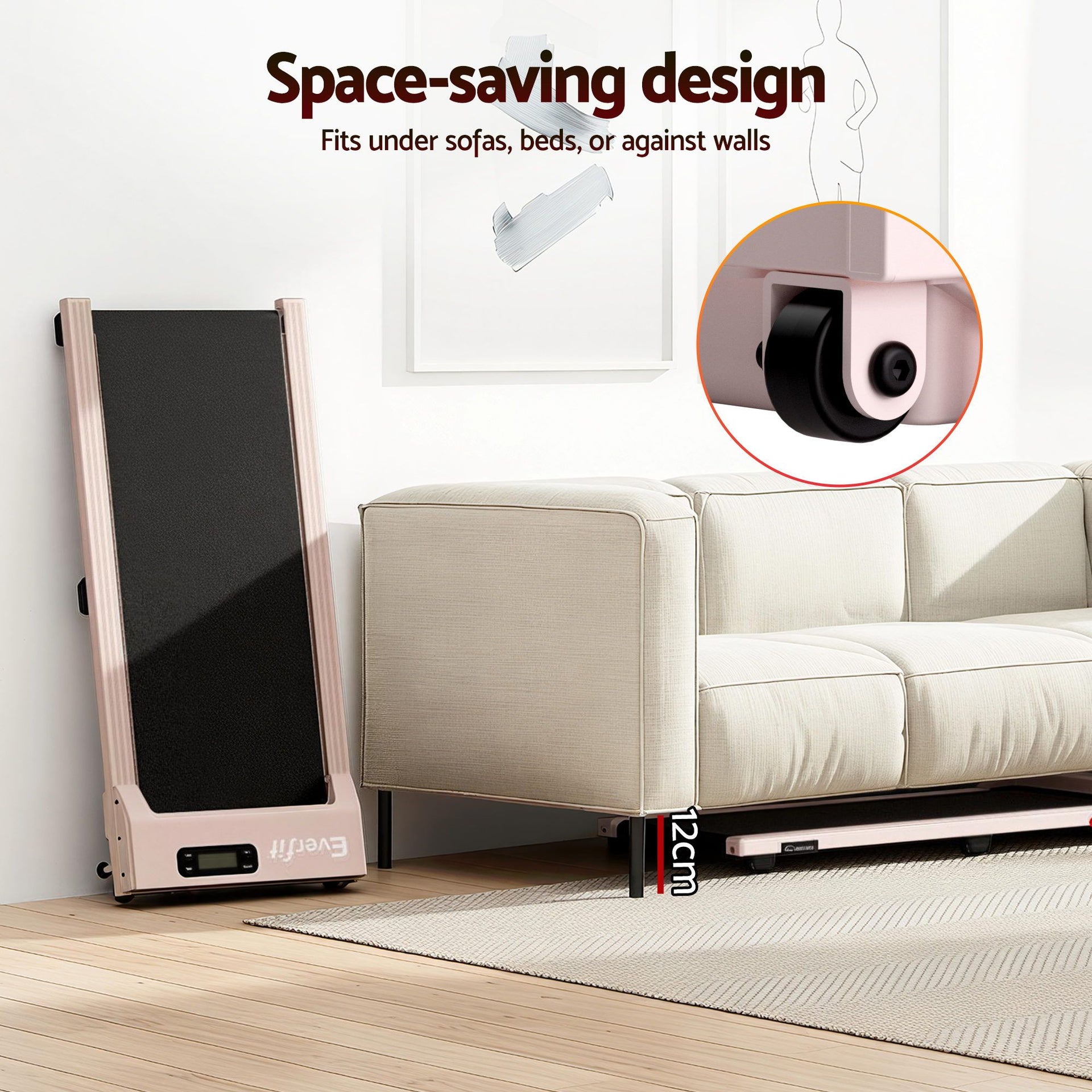 Everfit 3 in 1 Walking Pad Treadmill 12% Incline Under Desk Treadmills for Home Gym With 38cm Wide Belt Pink Awezingly