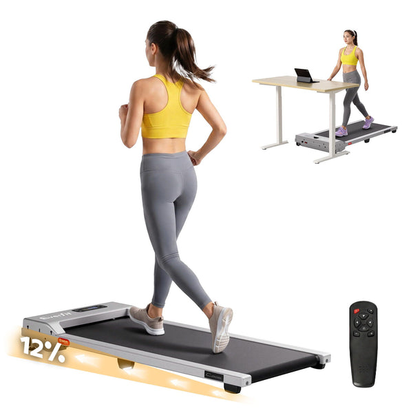 Everfit 3 in 1 Walking Pad Treadmill 12% Incline Under Desk Treadmills for Home Gym With 38cm Wide Belt Silver Awezingly