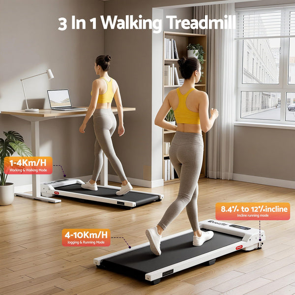 Everfit 3 in 1 Walking Pad Treadmill 12% Incline Under Desk Treadmills for Home Gym With 38cm Wide Belt White Awezingly
