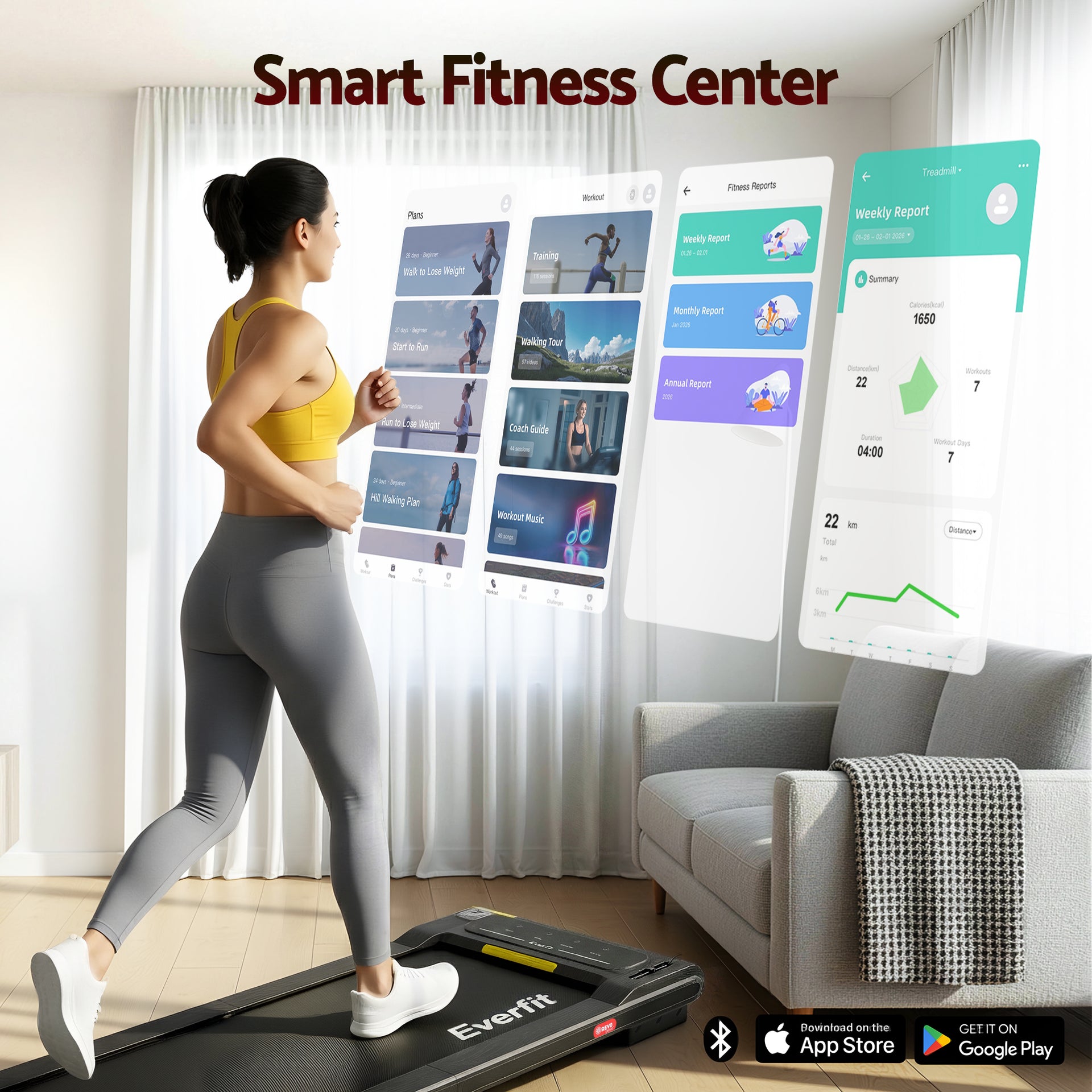 Everfit Walking Pad Treadmill 2 in 1 Foldable Under Desk for Home Gym With 38cm Belt With APP Awezingly