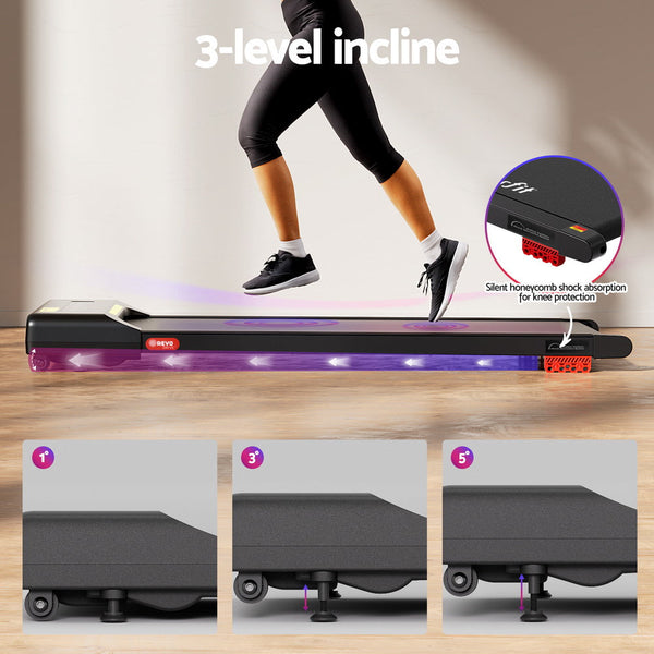 Everfit Treadmill Electric Walking Pad Incline Under Desk Home Gym 380mm Black Awezingly