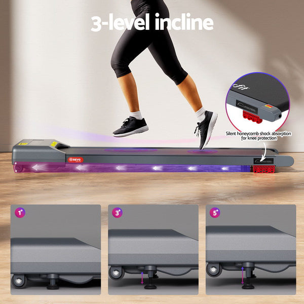 Everfit Treadmill Electric Walking Pad Incline Under Desk Home Gym 380mm Grey Awezingly