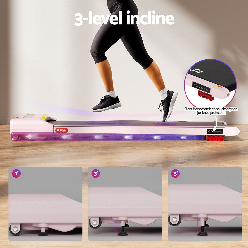 Everfit Treadmill Electric Walking Pad Incline Under Desk Home Gym 380mm Pink Awezingly