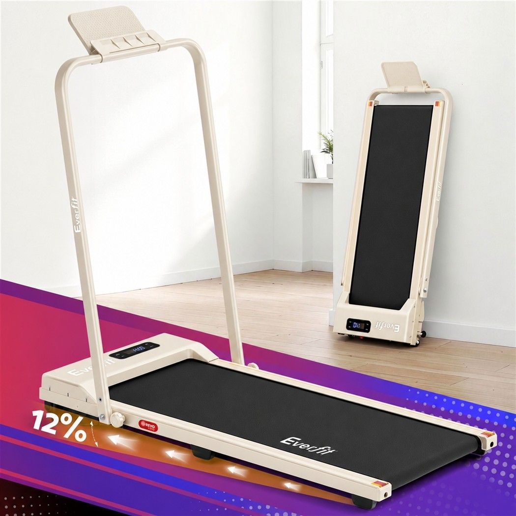 Everfit 3 in 1 Walking Pad Treadmill 12% Incline Foldable Under Desk Treadmills for Home 38cm Beige Awezingly