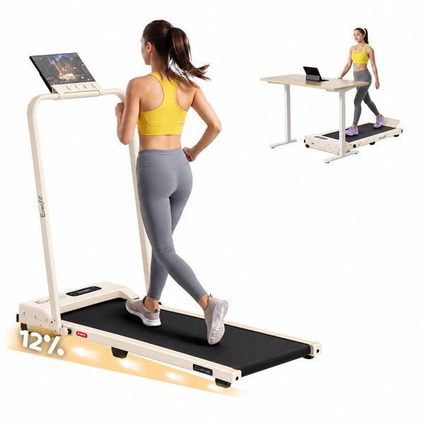 Everfit 3 in 1 Walking Pad Treadmill 12% Incline Foldable Under Desk Treadmills for Home 38cm Beige Awezingly